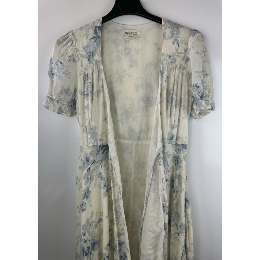 Ralph Lauren Denim & Supply Wrap Dress Blue Cream Floral Ruffle Cotton Large - Picture 7 of 15